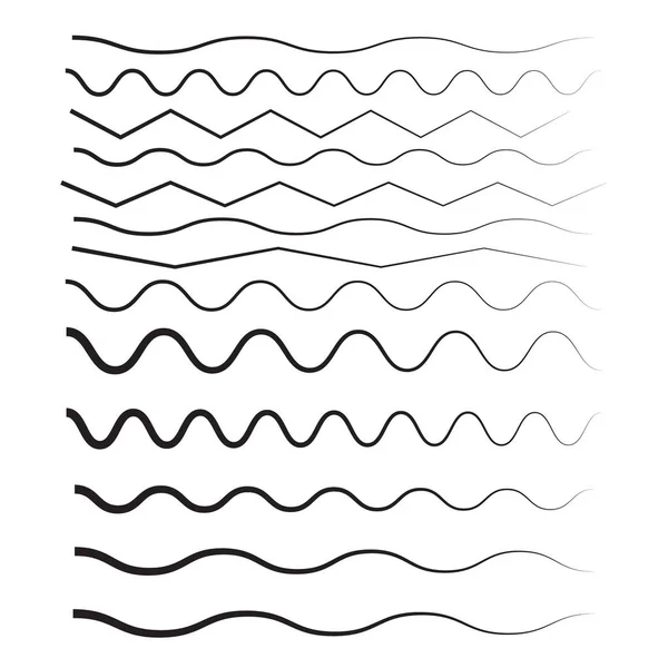 Conjunto de líneas onduladas horizontales delgadas y gruesas. Icono del contorno de las olas. Onda símbolo de línea delgada — Archivo Imágenes Vectoriales