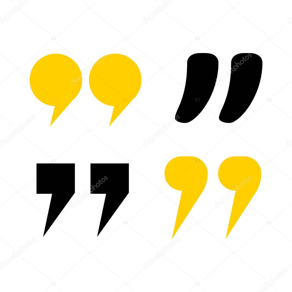 Quotes icon set. Quotation mark black symbols. Typographic Quote