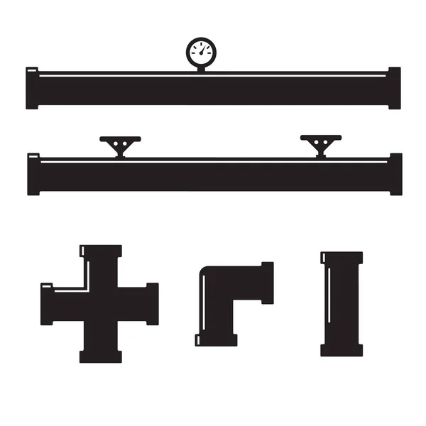 Conjunto de iconos vectoriales de accesorios de tubería. Industria de tubos, tubería de construcción, sistema de drenaje. Oleoducto vector de agua — Vector de stock