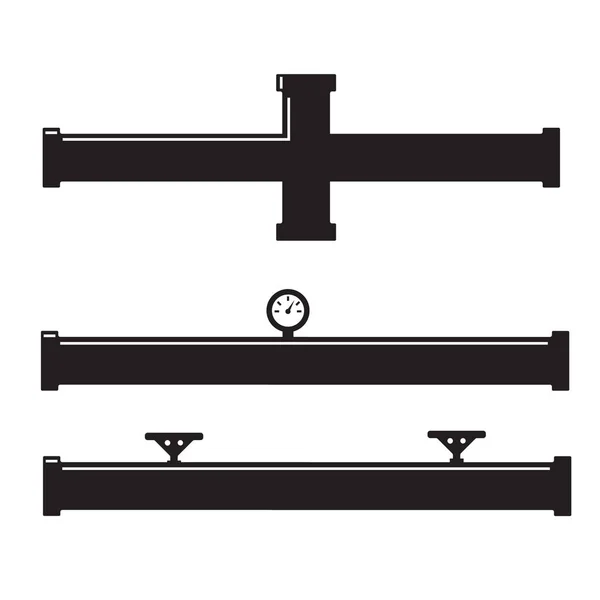 Wasserleitungen und Wasserhähne Vektorsilhouette. Vektor-Symbole für Rohrverschraubungen gesetzt — Stockvektor