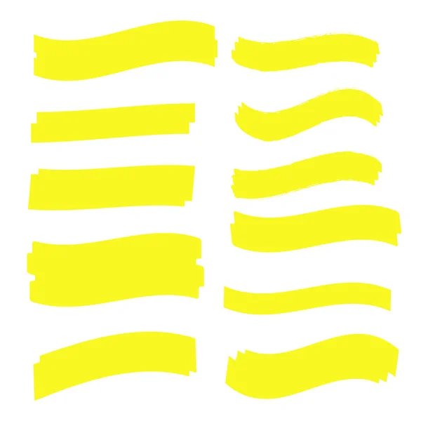 黄色のハイライトマーカーイラスト。ブラシペンの下線。黄色の水彩画の手のハイライト — ストックベクタ