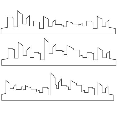 Şehir peyzaj şablonu. İnce çizgili şehir manzarası. Şehir merkezi peyzaj vektörü
