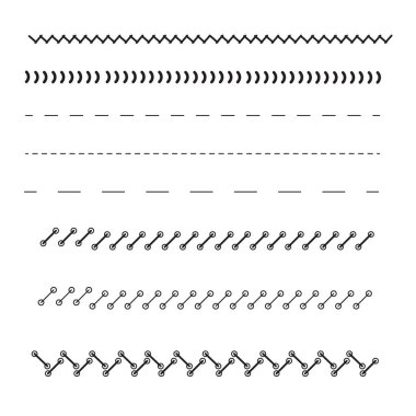 Dikiş makinesini hazırlayın. Hatları kes. Dikiş makinesi zikzak çizgisi dikiyor