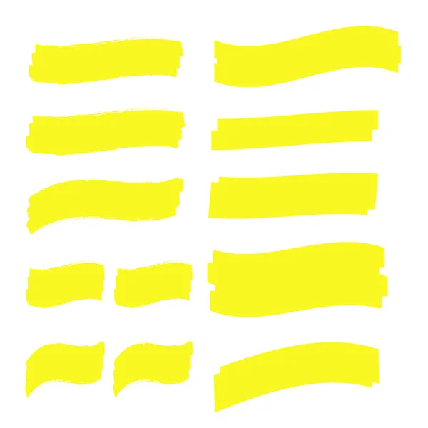 Yellow vector highlighter elements set. Yellow marker text selection — Stock Vector