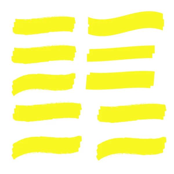 Vektor-Highlighter-Elemente. Gelbe Markierung Textauswahl — Stockvektor