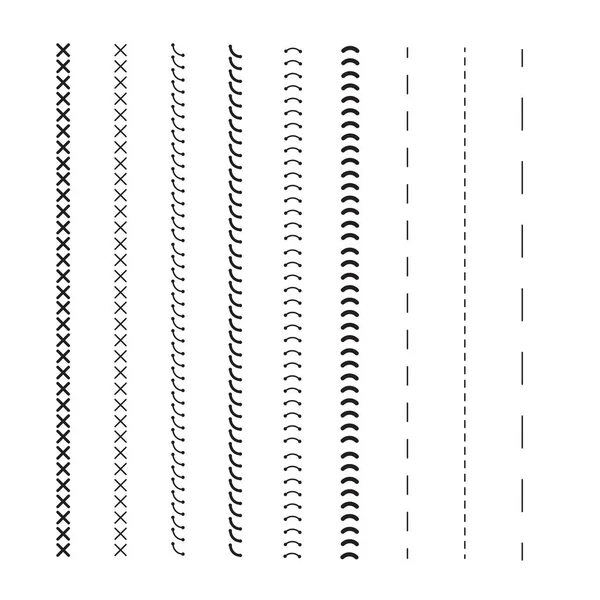 Detalle cosido patrones vectoriales. Patrón de costura. Costura máquina puntadas zig zag línea — Archivo Imágenes Vectoriales