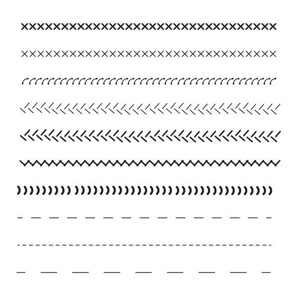 Зашитые границы, швы для шитья тканей. Швейная машина сшивает зигзагообразную линию