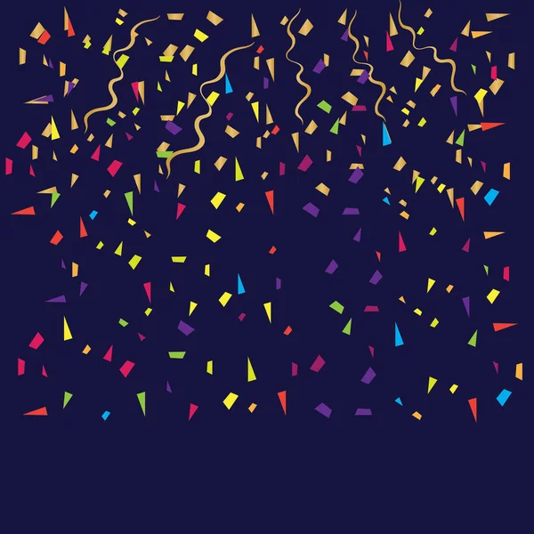 Golden Tiny Confetti And Ribbon Falling. Cae brillante fondo de confeti dorado — Vector de stock