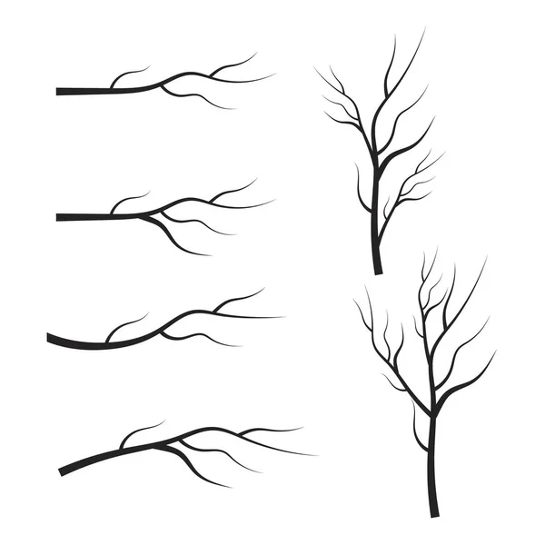 Conjunto de silueta de rama de árbol seco. Hojas, remolinos y elementos florales — Archivo Imágenes Vectoriales