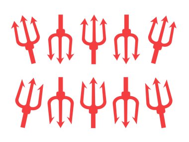 Trident Siluet Seti. Trident şeytan düz. Neptün kırmızı vektör t
