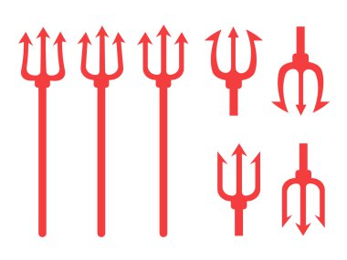 Mızraklı desen. Trident şeytan düz. Neptün kırmızı vektör t