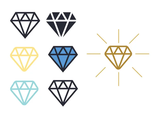 Diamant-Vektorsymbole gesetzt. Brillantes Vektorsymbol — Stockvektor
