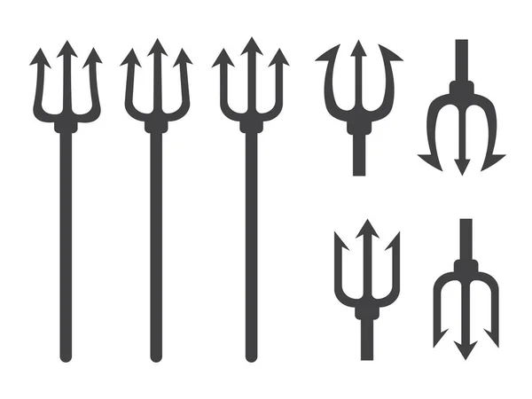 Arpones tridentes. Pitchfork diablo conjunto. Tridente diablo icono — Vector de stock