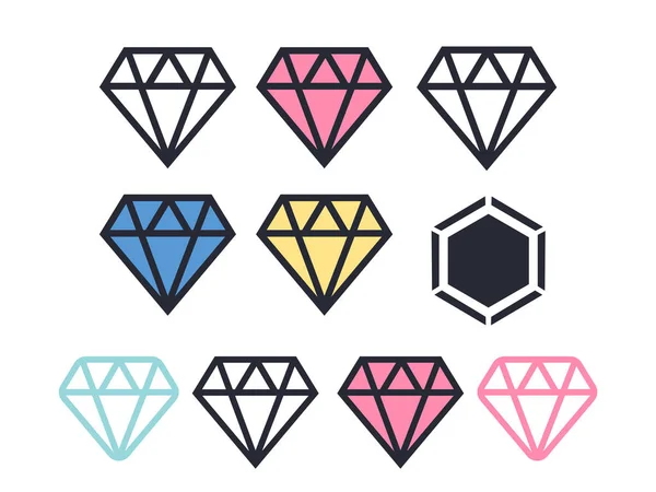 Conjunto de ícones vetoriais de diamante. Diamante sinal vetor contorno — Vetor de Stock