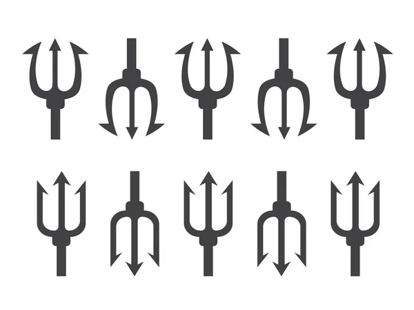 Set of trident silhouette. Pitchfork devil set. Trident devil ic — Stock Vector