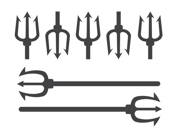 Dreizack-Logo-Design. Mistgabel-Teufel-Set. Dreizack-Teufelsikone — Stockvektor