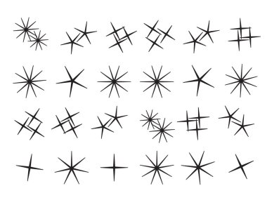 Simge yıldızı. Parıltı koleksiyonu. Kıvılcım vektör simgeleri ayarlandı