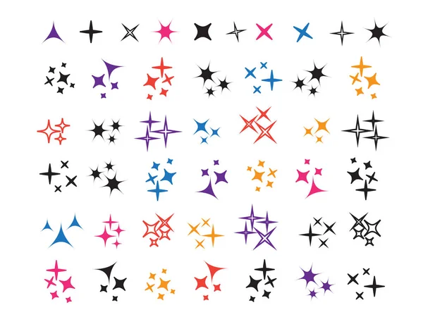 Parıltı simgesi seti. Yıldız elementi Parıldayan ışıklar vektörü