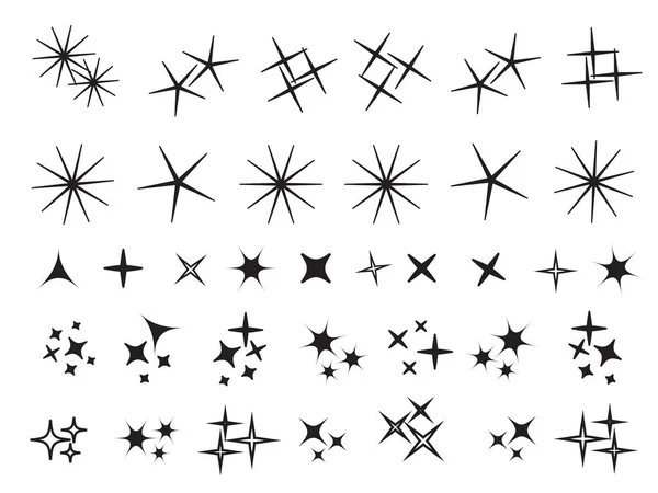 Luci scintillanti stelle impostate. Fuoco d'artificio luminoso, decorazione scintillare, flash lucido — Vettoriale Stock