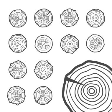 Yıllık soyut çember ağaç arkaplanı. Ağaç halkaları vektörü belirlendi