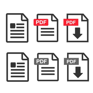 PDF simgesi düz görüntü. Pdf vektör indirme simgesi. Pdf Web simgesi seti.