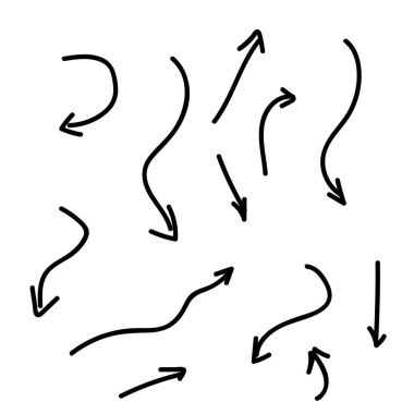 Arrow ve Drawn çizgili sanat seti Vektörü. Ok El çizilmiş siyah set vektörü. Ok ve Çizim izole edildi