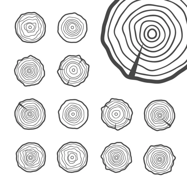 Résumé Âge Cercle Annuel Arbre Arrière Plan Anneaux Arbre Ensemble — Image vectorielle