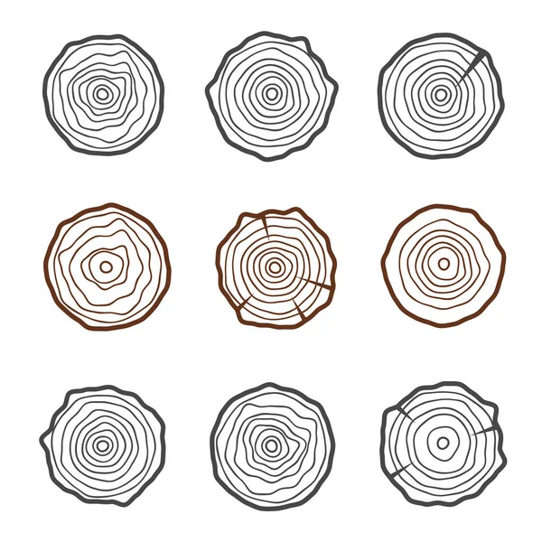 Résumé Âge Cercle Annuel Arbre Arrière Plan Anneaux Arbre Ensemble — Image vectorielle