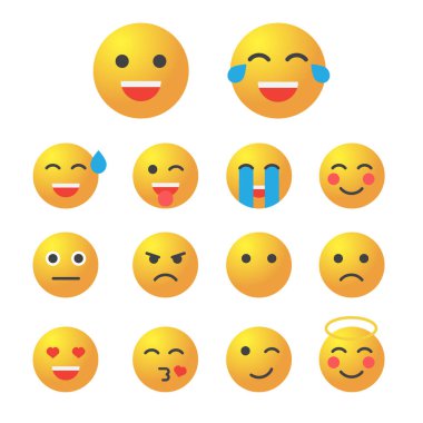 Duygu seti. Emoji 'nin koleksiyonu. 3D duygu simgeleri E10