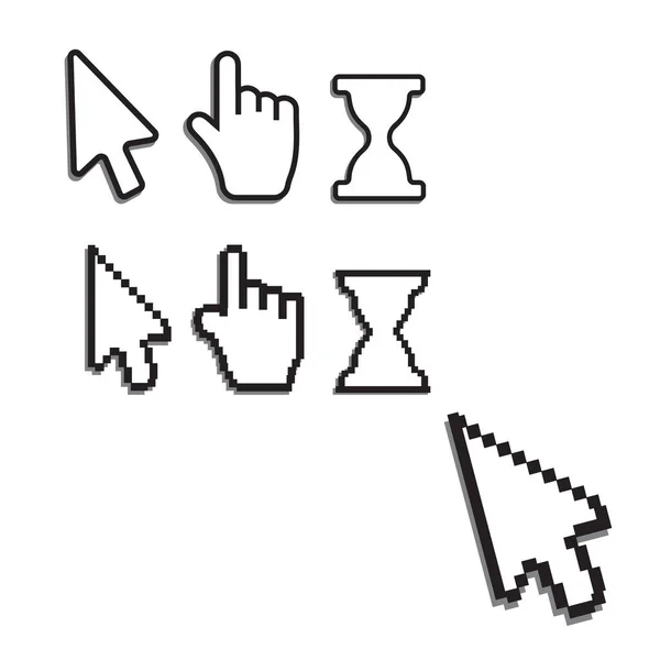 Pixel Cursors Pictogrammen Muiscomputer Cursor Handpijl Web Cursor Vector — Stockvector