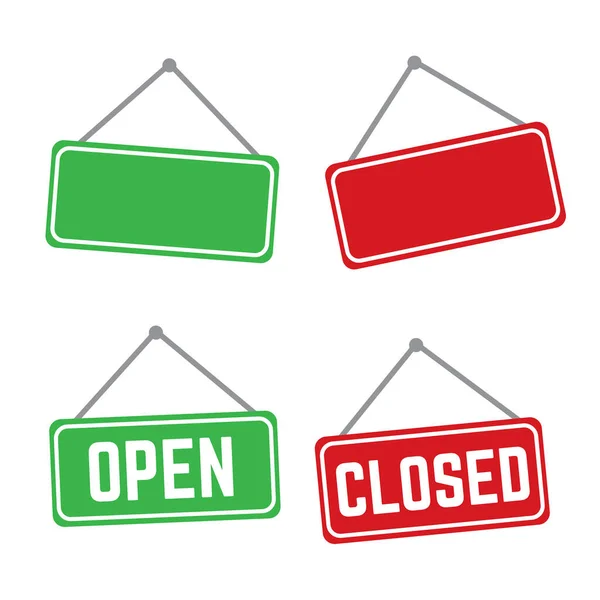 Open Closed Vector Store Signs Red Green Shop Banner Door — Stock Vector