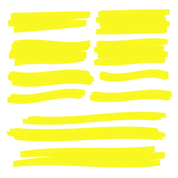 Yellow Highlighter Marker Illustration Brush Pen Underline Yellow Watercolor Hand — Stock Vector