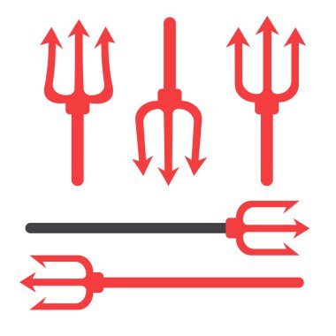 Trident zıpkınları. Tırmık şeytan seti. Mızrak Şeytan simgesi