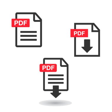 PDF Dosya indirme simgesi. Belge metni, sembol web biçimi bilgisi. Belge simgesi ayarlandı