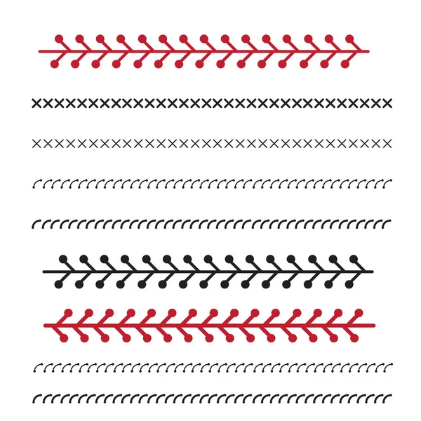 棒球红花边 缝纫机缝制锯齿形线 — 图库矢量图片