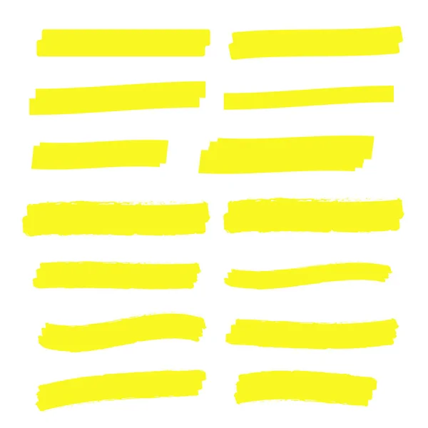 Yellow Highlight Marker Lines Highlighter Strokes Vector Marker Marks — Stock Vector