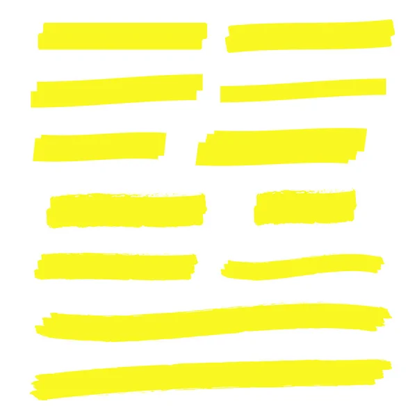 黄色のマーカーテキストの選択 黄色の水彩画の手のハイライト — ストックベクタ