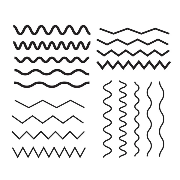 Ensemble Ondulations Courbe Zigzag Traversent Les Lignes Horizontales — Image vectorielle