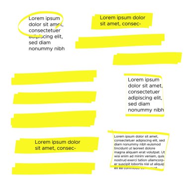 Sarı işaretli metin seçimi. Sarı suluboya el çizilmiş vurgulama