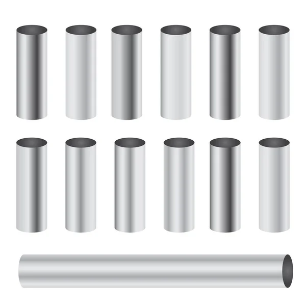 Gradientes pulidos de metal cromado correspondientes al conjunto de vectores de tubería de cilindro — Vector de stock