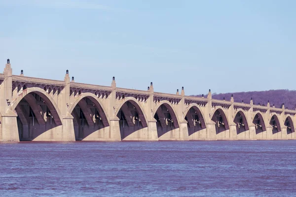 stock image Wrightsville, PA, USA - February 28, 2016:  The Columbia Wrightsville Bridge spans the Susquehanna River in Lancaster County, PA.