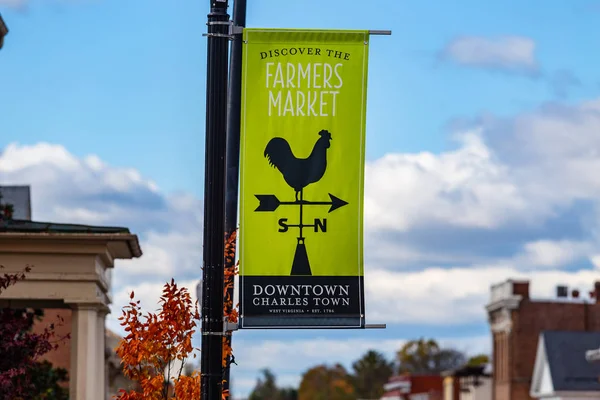 Charles Town Usa November 2018 Farmers Market Sign Downtown Historic — Stock Photo, Image