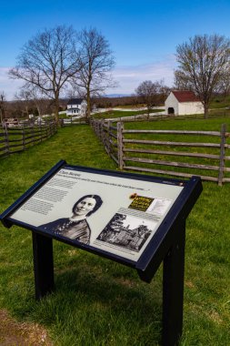 Sharpsburg, MD, USA - April 10, 2016: The battlefield information guide explaining Clara Barton's service during the Battle of Antietam. clipart