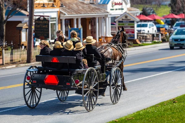 Kuş-in-Hand, Pa, Amerika Birleşik Devletleri-24 Mart 2016: bir Amish ailesi doldurmak bir adamcağız bir sıcak bahar gününde Lancaster County, Pennsylvania.