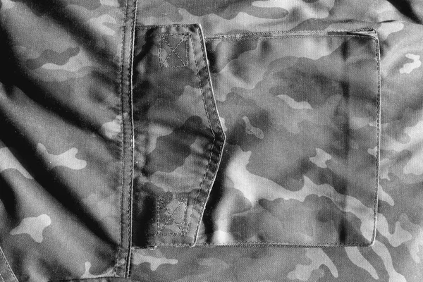 Modèle Uniforme Militaire Avec Poche Effet Flou Noir Blanc Contexte — Photo