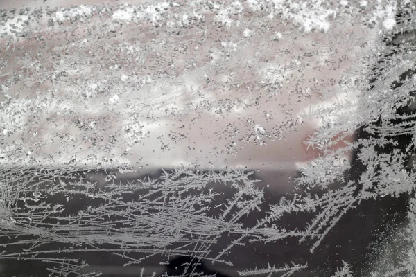 Frost Und Eis Auf Der Fensterfläche Saisonaler Hintergrund Und Struktur — Stockfoto