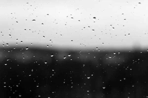 Rain Drops Defocused Sky Background Black White Seasonal Background Texture — Stock Photo, Image