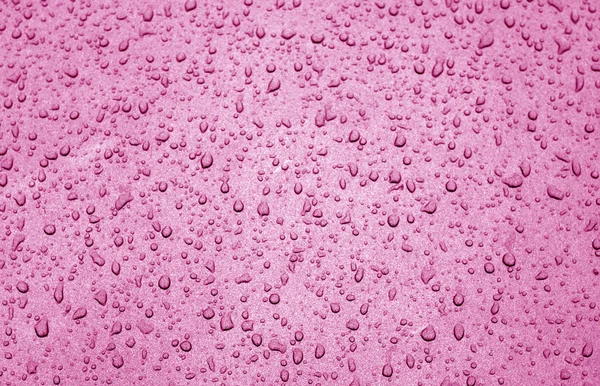 Water drops on car surface in pink tone. Abstract background and texture for design.
