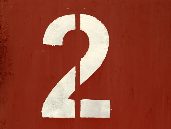 Rote Farbe Nummer Schablone Auf Metallwand Abstrakter Hintergrund Und Textur — Stockfoto