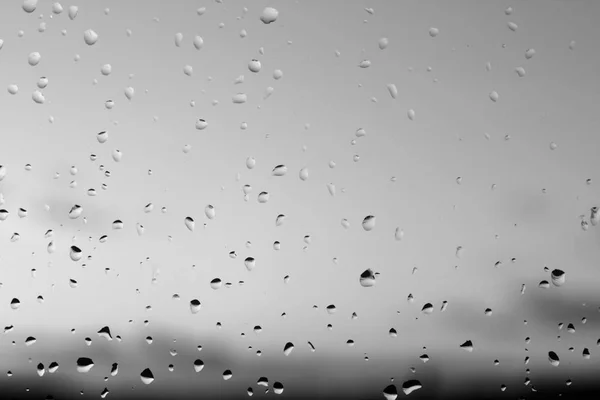 Rain Drops Defocused Sky Background Black White Seasonal Background Texture — Stock Photo, Image